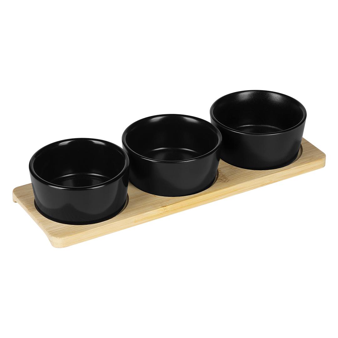 PESTO, set enësh për servirje, 4 tasa + tabaka bambuje
